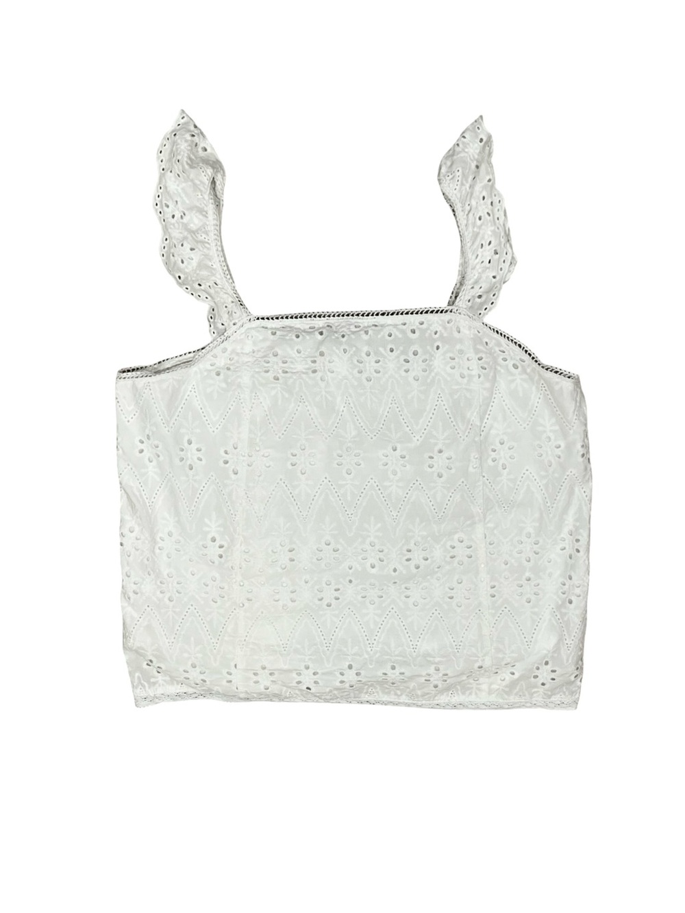 Denver Hayes White Eyelet Embroidered Ruffle Strap Cottagecore Tank Top L - Picture 3 of 7